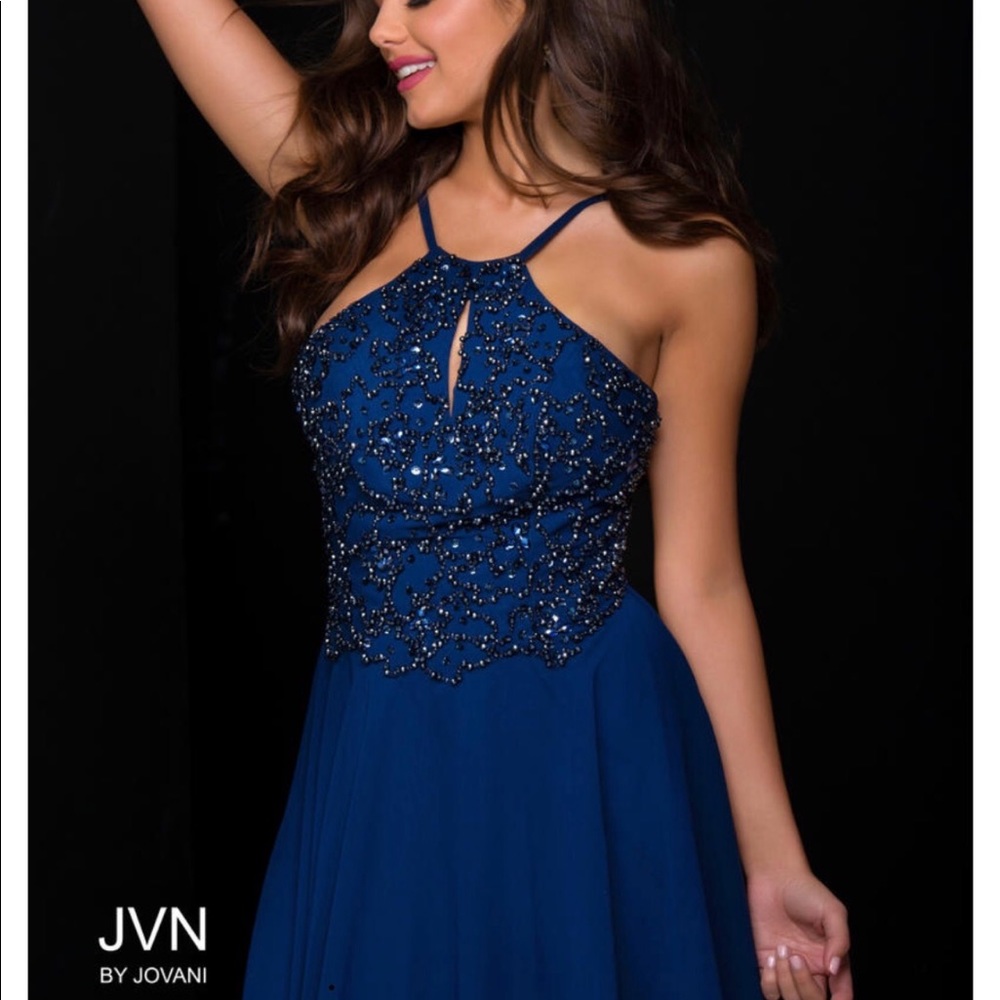 Navy chiffon beaded short Cocktail Dress